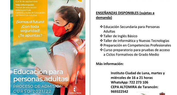 Huete abre el plazo de admisión para el Aula de Adultos y avisa de un posible cierre