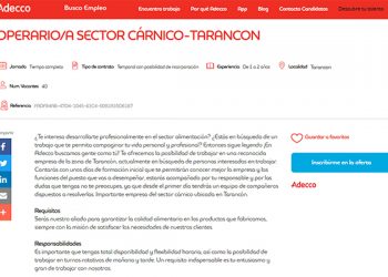 Adecco busca en Tarancón a 40 operariosas del sector cárnico