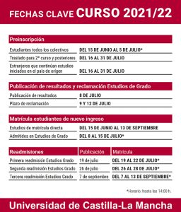 La UCLM abre el plazo de preinscripción para estudios de grado el martes 15 de junio