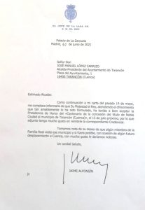 Su Majestad el Rey Felipe VI acepta la presidencia de honor del centenario como Noble Ciudad de Tarancón