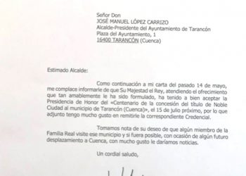 Su Majestad el Rey Felipe VI acepta la presidencia de honor del centenario como Noble Ciudad de Tarancón