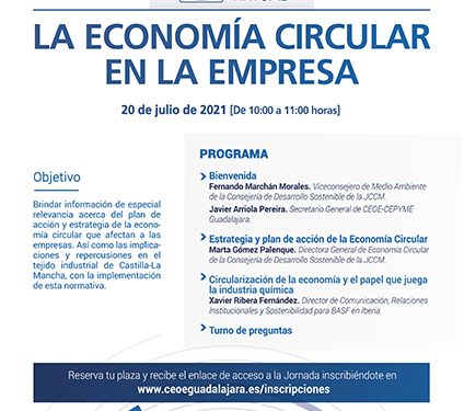 El departamento de Medio Ambiente de CEOE-Cepyme Guadalajara celebrará un webinar sobre la economía circular en la empresa