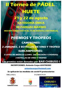 Huete celebrará su II Torneo de Pádel el 21 y 22 de agosto