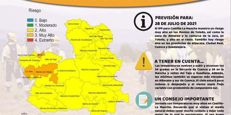 Riesgo de incendios forestales en las provincias de Cuenca y Guadalajara para el miércoles, día 28 1 ipif