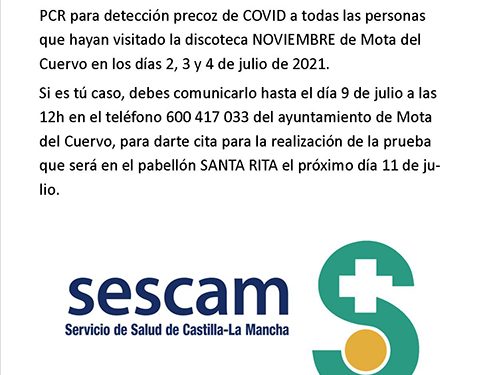 Sanidad realizará un cribado masivo ante un posible brote de la variante Delta en una discoteca de Mota del Cuervo 1 Sanidad realizará un cribado masivo ante un posible brote de la variante Delta en una discoteca de Mota del Cuervo