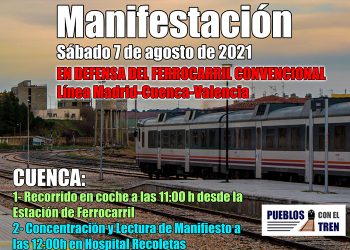 El Ayuntamiento de Huete se adhiere a la manifestación convocada por la Agrupación “Pueblos con el Tren” para este sábado 7 de agosto El Ayuntamiento de Huete se adhiere a la manifestación convocada por la Agrupación “Pueblos con el Tren” para este sábado 7 de agosto
