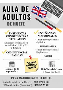 Abierto el plazo de inscripción para la Escuela de Adultos de Huete
