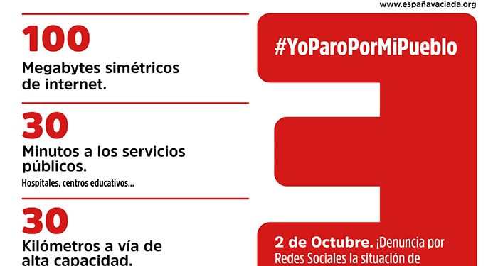 La España Vaciada exige equilibrio territorial con el Plan 100/30/30 en el “Yo paro por mi pueblo” del 2 de octubre 1 La España Vaciada exige equilibrio territorial con el Plan 1003030 en el “Yo paro por mi pueblo” del 2 de octubre