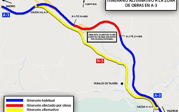 ¡Atención! A partir del lunes habrá itinerarios alternativos por obras en la A-3 sentido Valencia 1 ¡Atención! A partir del lunes habrá itinerarios alternativos por obras en la A-3 sentido Valencia