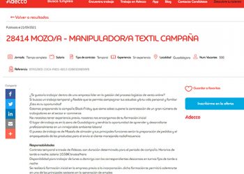 Adecco busca 500 mozos/as manipuladores de textil sin experiencia en la provincia de Guadalajara 7 Adecco busca 500 mozosas manipuladores de textil sin experiencia en la provincia de Guadalajara