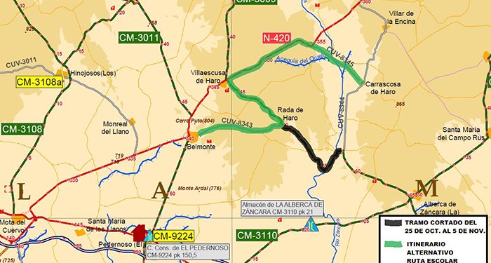 El Gobierno regional inicia este lunes los trabajos de mejora de la CM-3009 en La Alberca de Záncara y Villaescusa de Haro