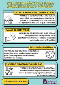 El Centro Joven de Guadalajara impartirá talleres formativos dirigidos a adolescentes y jóvenes para fortalecer su autoestima y confianza