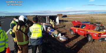 Conducía un camión con mercancías peligrosas y tuvo un accidente en Argecilla iba drogado