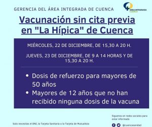 El área de Salud de Cuenca organiza una nueva vacunación sin cita previa en “La Hípica” para dosis de refuerzo a mayores de 50 años