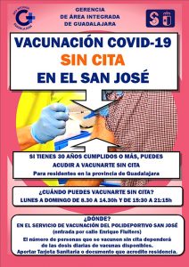 A partir de este lunes las personas de 30 años o más pendientes de recibir la dosis de refuerzo frente a la Covid-19 podrán vacunarse en el San José