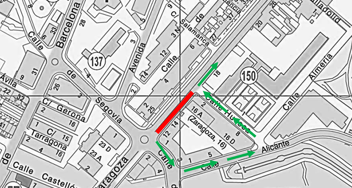 La próxima semana se cortará al tráfico un tramo de la calle Zaragoza para reparar dos pasos de peatones de su entorno