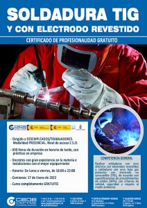 Últimas plazas para el curso de soldadura con electrodo revestido y tig de CEOE-Cepyme Guadalajara