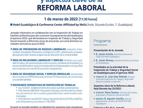 CEOE-Cepyme Guadalajara organiza una jornada sobre la programación de la inspección de trabajo para el año 2022
