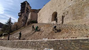Comienzan los trabajos de ajardinamiento de la ladera del muro de la calle Canónigos
