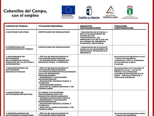 Publicado el listado de las candidaturas admitidas y excluidas de la segunda fase del Plan de Empleo de Cabanillas