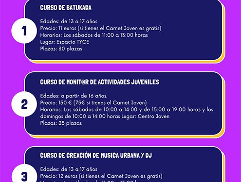 El Ayuntamiento de Guadalajara ofrece nuevos cursos para jóvenes de Batukada, Monitor/a de Actividades y Música Urbana y DJ