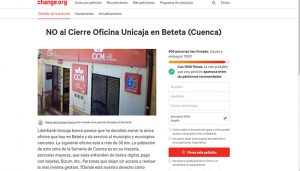 Casi mil firmas piden en change.org que no se cierre la oficina de Unicaja en Beteta