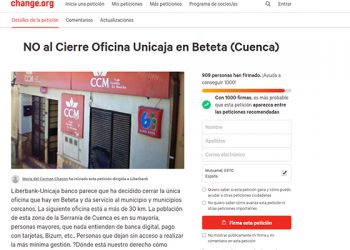 Más de mil firmas piden en change.org que no se cierre la oficina de Unicaja en Beteta Más de mil firmas piden en change.org que no se cierre la oficina de Unicaja en Beteta