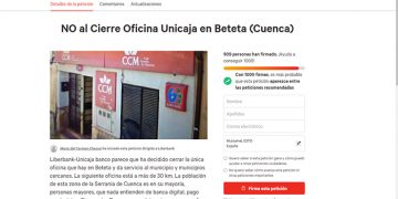 Casi mil firmas piden en change.org que no se cierre la oficina de Unicaja en Beteta