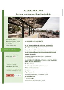 CCOO celebrará el próximo 16 de marzo el acto “A Cuenca en tren” jornada por una movilidad sostenible