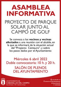El Ayuntamiento de Cabanillas convoca a los vecinos afectados por el proyecto del parque solar en las cercanías del campo de golf
