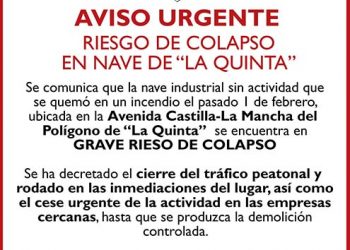 El alcalde de Cabanillas decreta medidas de emergencia ante el riesgo de colapso de una nave industrial del Polígono La Quinta