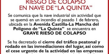 El alcalde de Cabanillas decreta medidas de emergencia ante el riesgo de colapso de una nave industrial del Polígono La Quinta