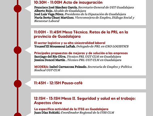 UGT organiza en Guadalajara las jornadas “La seguridad y la salud en el trabajo, un derecho fundamental” 1 Cartel + programa PRL Guadalajara