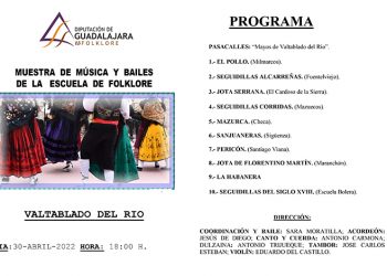 Muestra de música y bailes de la Escuela de Folklore de la Diputación de Guadalajara el sábado 30 en Valtablado del Río