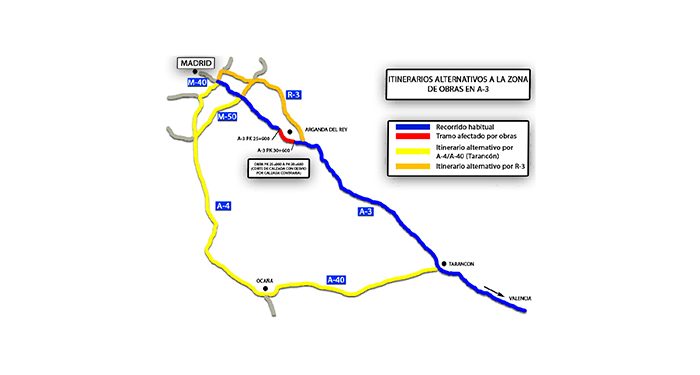 Tráfico advierte de cortes por obras en la A-3 sentido Valencia