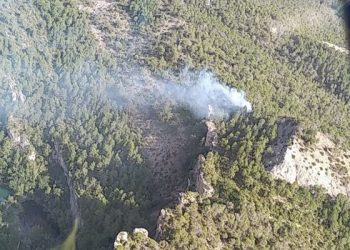 Cuatro medios y 24 personas luchan por controlar un incendio en Alcantud que arde por segunda vez este viernes