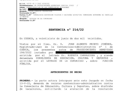 La Consejería de Educación, condenada por vulnerar el derecho de conciliación de una profesora de Cuenca en el cuidado de un hijo recién nacido