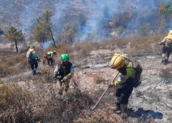 Los trabajos realizados durante la noche permiten estabilizar el incendio forestal de Valdepeñas de la Sierra, que baja a nivel 0