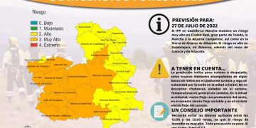Indice de Propagación de Incendios. Riesgo muy alto en la Alcarria y Mancha conquense y alto en Guadalajara y en la Serranía