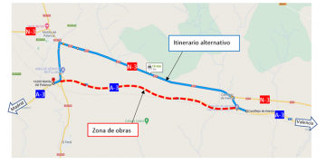 Atención si vuelves de la playa a Madrid Afecciones al tráfico en la calzada sentido Madrid de la A-3 entre Castillejo de Iniesta y Motilla del Palancar por obras