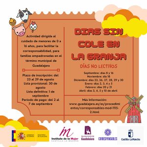Este martes se abre el plazo en Guadalajara para solicitar ‘Días sin cole en la granja’, dirigido a la conciliación familiar, para los días 8 y 16 de septiembre