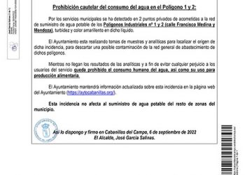 El Ayuntamiento de Cabanillas prohíbe el consumo de agua en los polígonos 1 y 2
