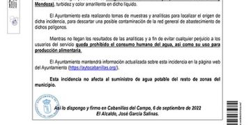 El Ayuntamiento de Cabanillas prohíbe el consumo de agua en los polígonos 1 y 2