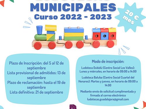 Las dos ludotecas municipales de Guadalajara, Dubidú y Baluba, abren su periodo de inscripción para el nuevo curso del 5 al 12 de septiembre