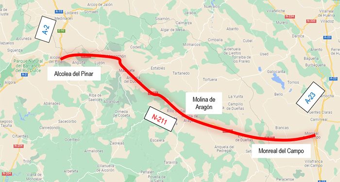 Mitma formaliza el contrato para redactar el estudio informativo de mejora del itinerario de la N-211 entre Alcolea del Pinar (A-2) y Monreal del Campo (A-23)