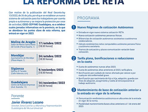 CEOE-Cepyme Guadalajara organiza cuatro jornadas informativas dirigidas a autónomos sobre la reforma del reta