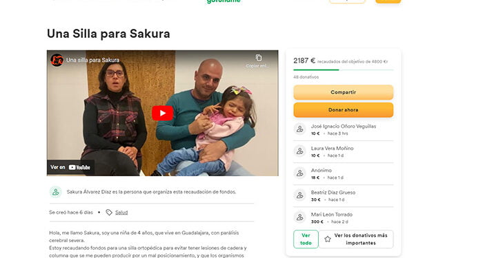 Lanzan un crowdfunding para que una menor de Guadalajara que padece parálisis cerebral pueda acceder a una silla ortopédica 1 Lanzan un crowdfunding para que una menor de Guadalajara que padece parálisis cerebral pueda acceder a una silla ortopédica