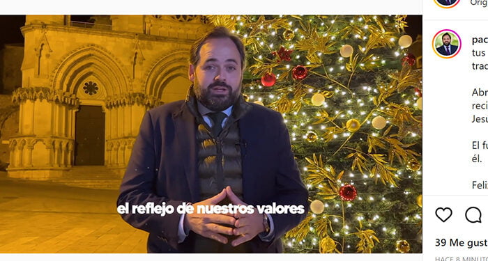 Paco Núñez felicita la Navidad y el Año Nuevo a los castellanomanchegos desde la Plaza Mayor de Cuenca