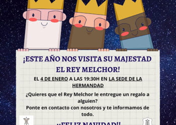 Este miércoles, 4 de enero, el Rey Melchor visita la sede del Descendimiento para recibir a los más pequeños