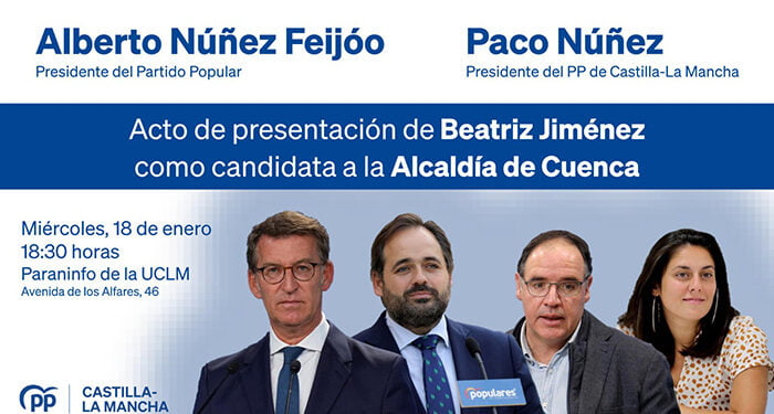 Núñez Feijóo avalará la candidatura de Beatriz Jiménez a la Alcaldía de Cuenca